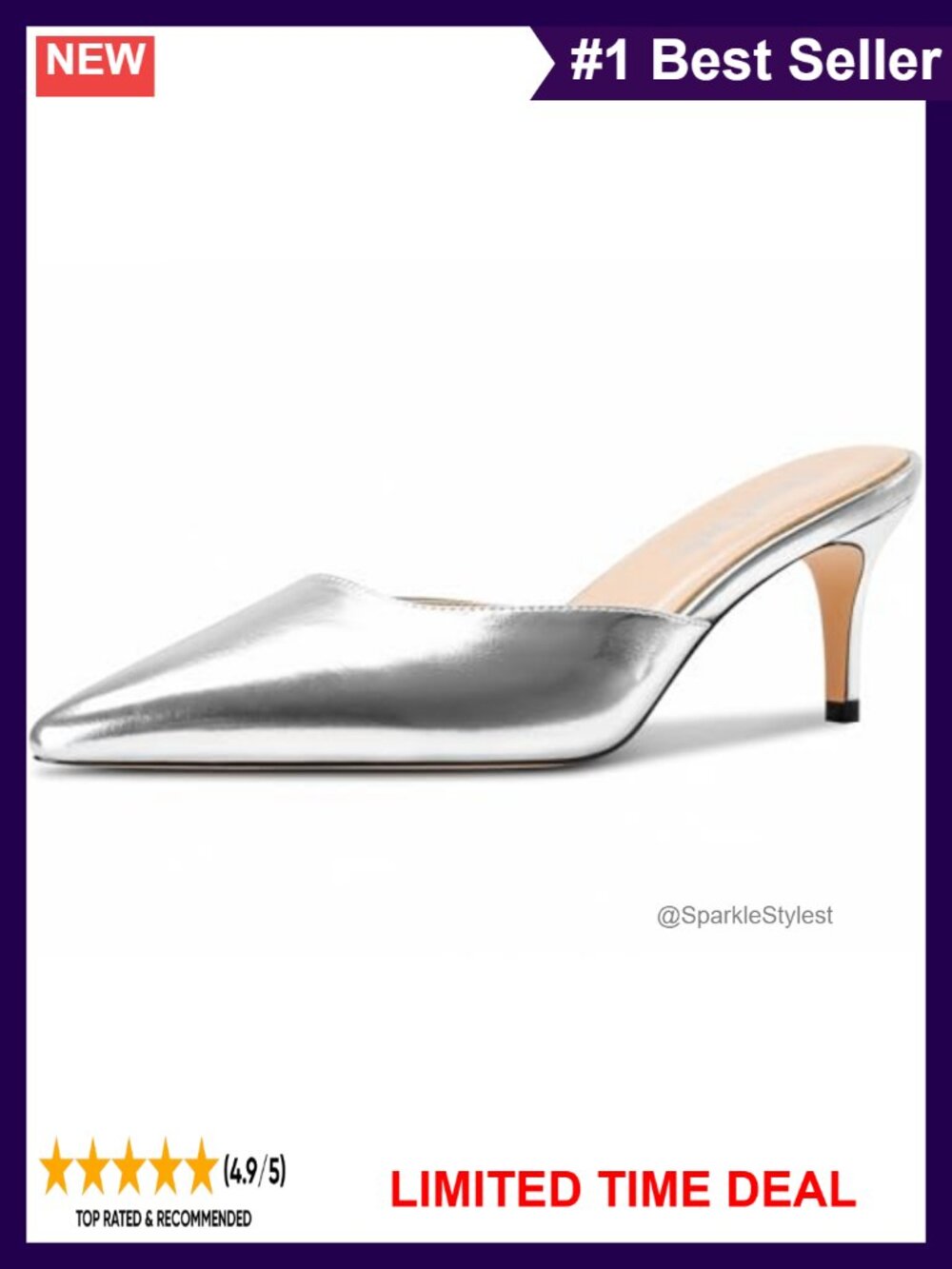 Pointed Toe Kitten Heel Mules Slip-On Stiletto Heeled Sandals